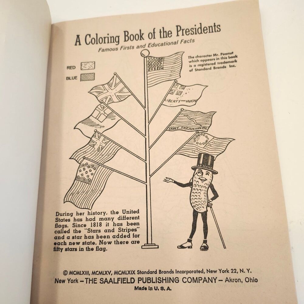 Presidents of the United States to Color Book 1969 Saalfield Mr. Peanut History - Picture 3 of 8
